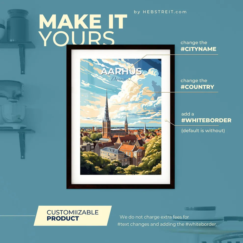 Aarhus Danmark Skyline - A City With A Tall Tower - Customizable Travel Gift Default Title