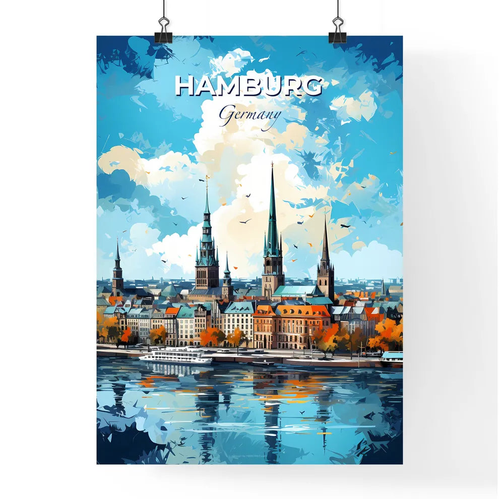 Hamburg Germany Skyline - A City With Towers And Trees By Water - Customizable Travel Gift Default Title