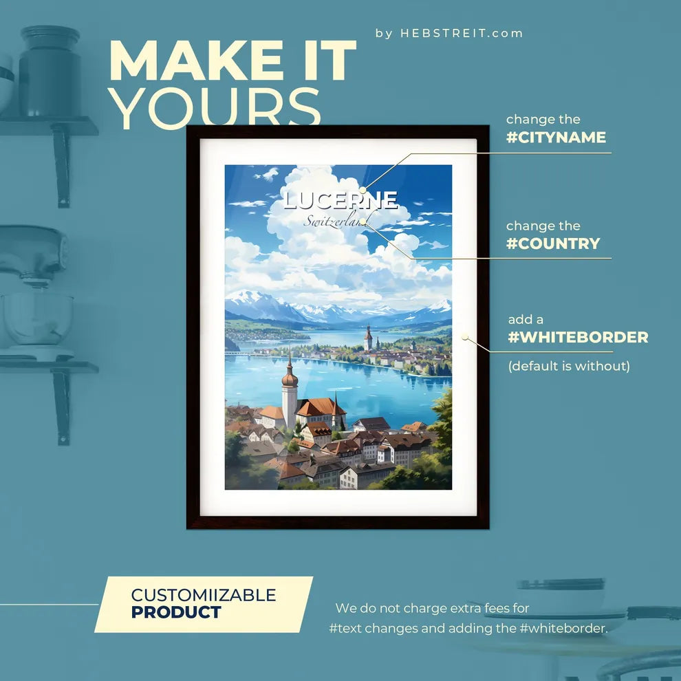 Lucerne Switzerland Skyline - A City By A Lake - Customizable Travel Gift Default Title