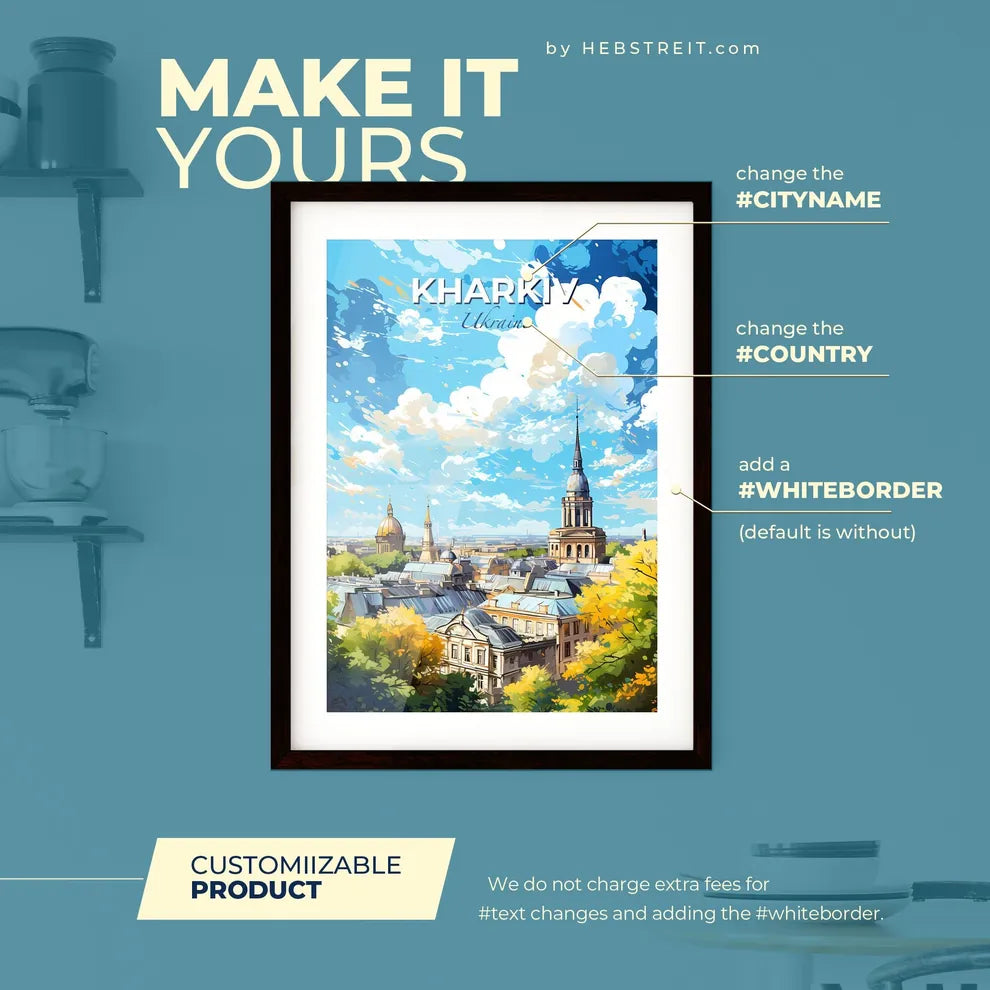 Kharkiv Ukraine Skyline - A City With A Steeple And Trees - Customizable Travel Gift Default Title