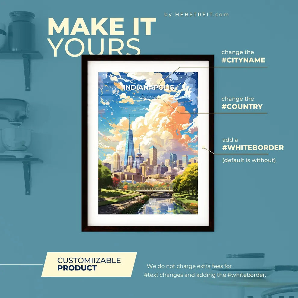 Indianapolis Indiana Skyline - A City Landscape With A Bridge And Trees - Customizable Travel Gift Default Title