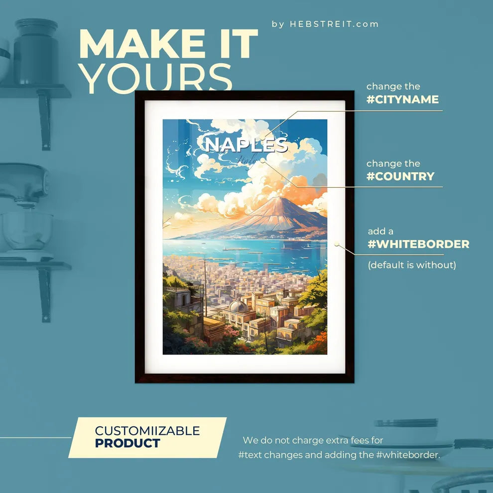 Naples Italy Skyline - A Landscape Of A City With A Mountain In The Background - Customizable Travel Gift Default Title