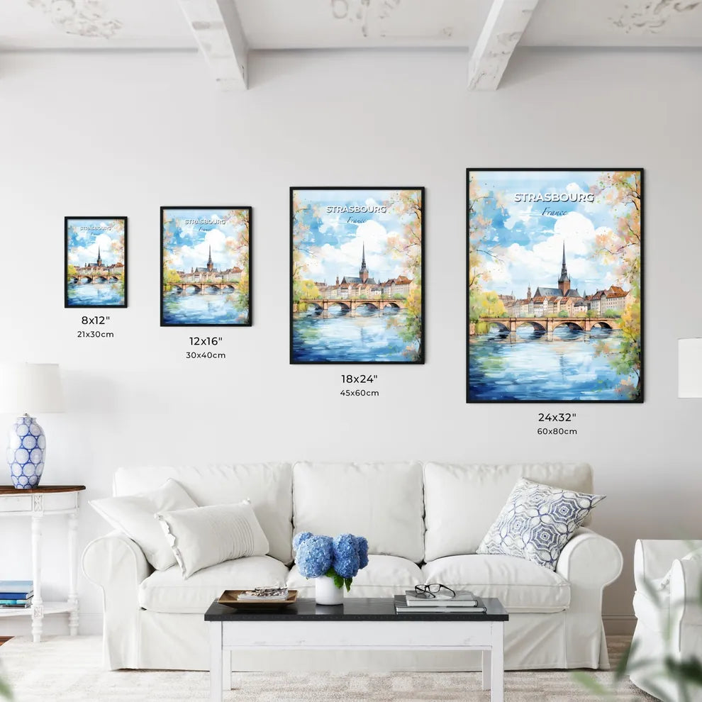 Strasbourg France Skyline - A Watercolor Of A Bridge Over A River With Buildings And Trees - Customizable Travel Gift Default Title