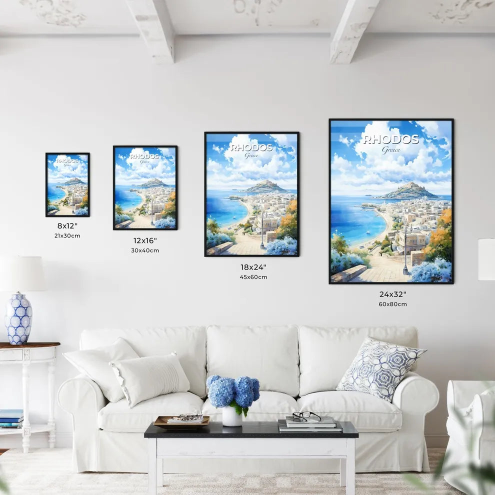 Rhodos Greece Skyline - A Watercolor Painting Of A City And A Beach - Customizable Travel Gift Default Title