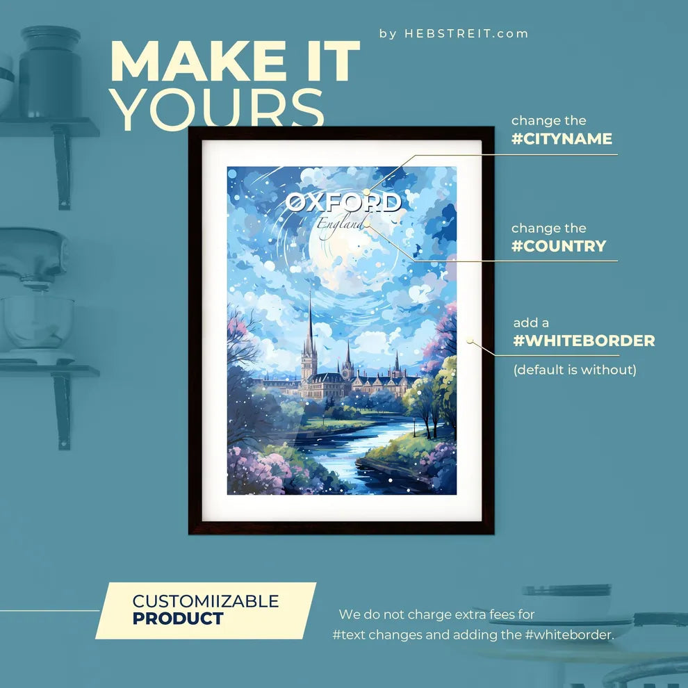 Oxford England Skyline - A Painting Of A Castle And A River - Customizable Travel Gift Default Title