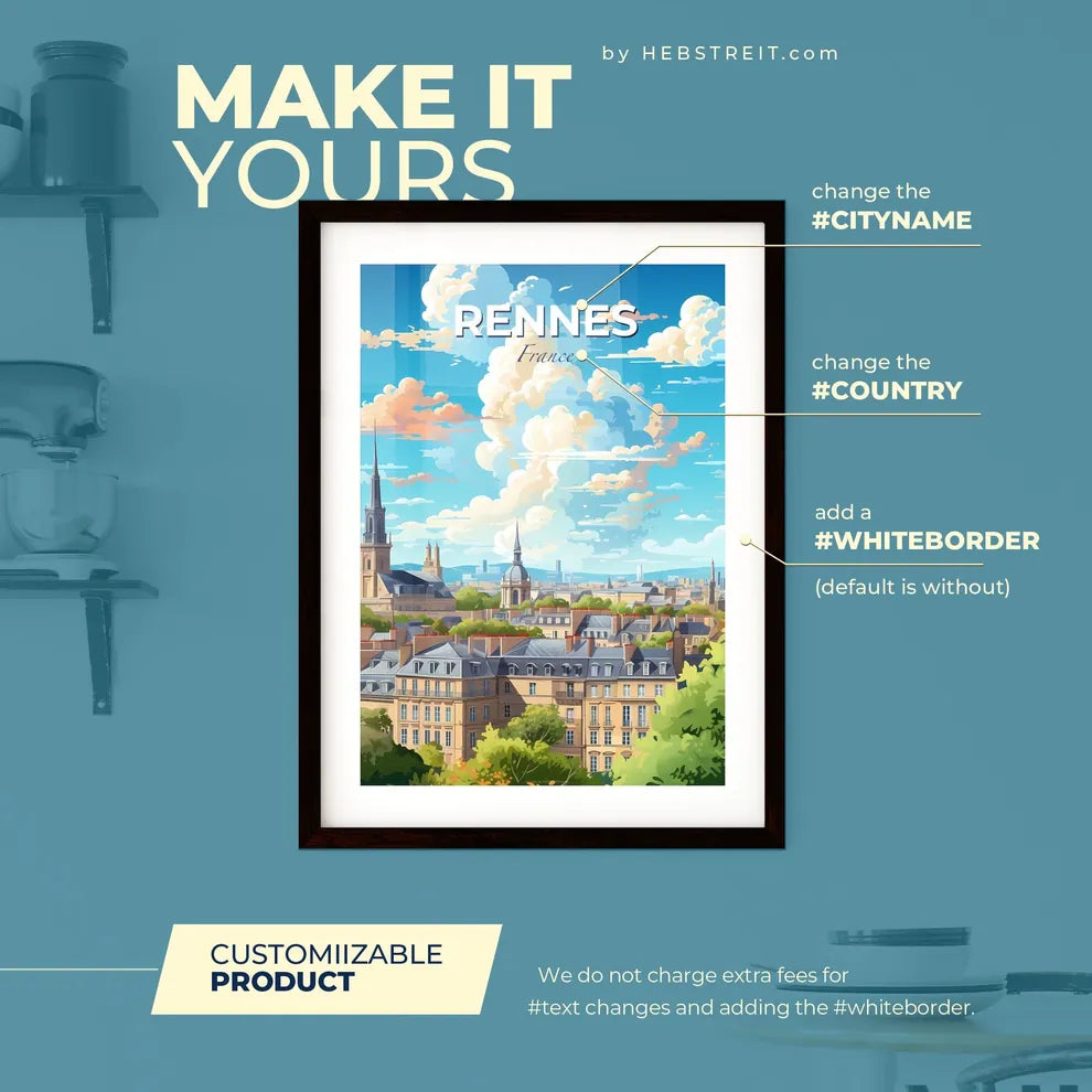 Rennes France Skyline - A City Landscape With Buildings And Trees - Customizable Travel Gift Default Title