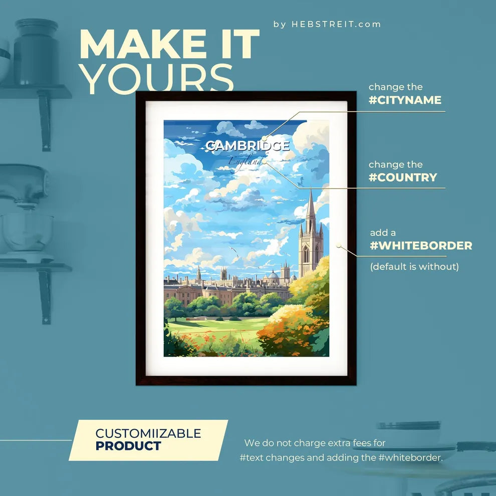 Cambridge England Skyline - A Large Building With A Tower And Trees - Customizable Travel Gift Default Title