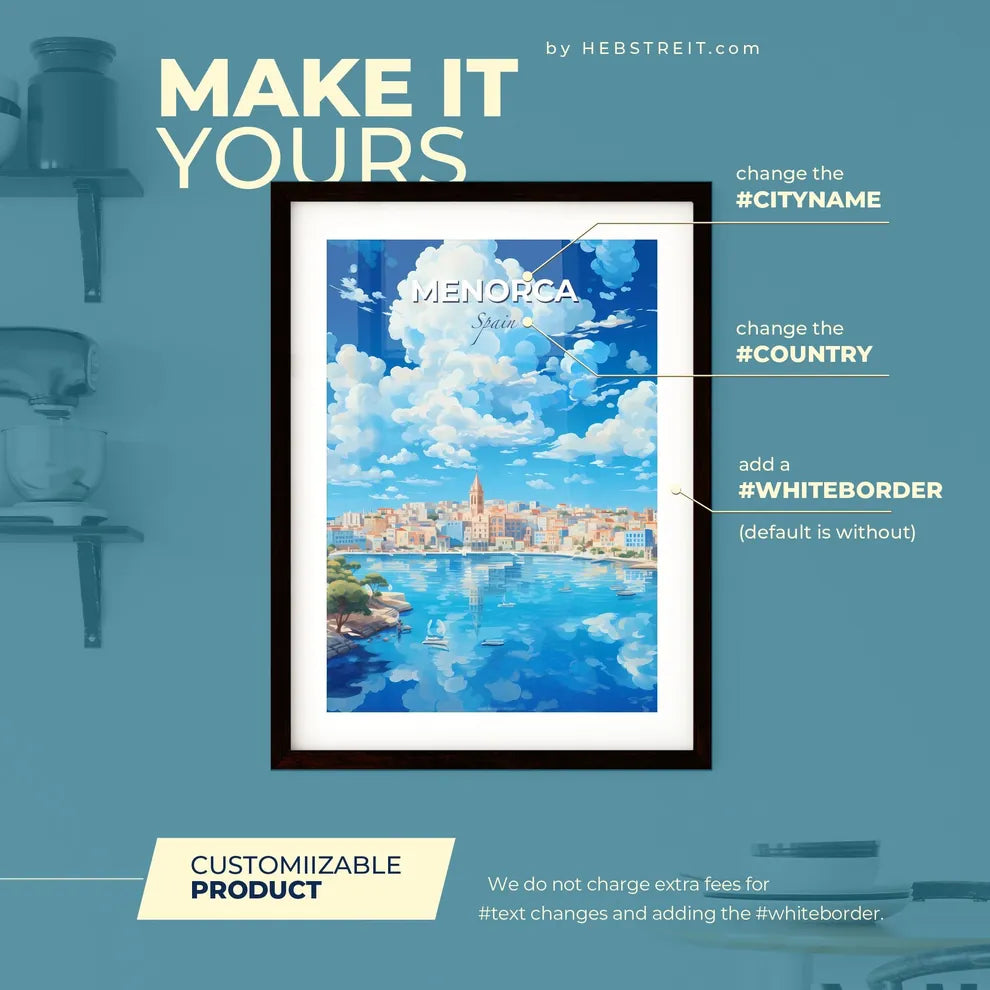 Menorca Spain Skyline - A Water Body With Boats And Buildings In The Background - Customizable Travel Gift Default Title