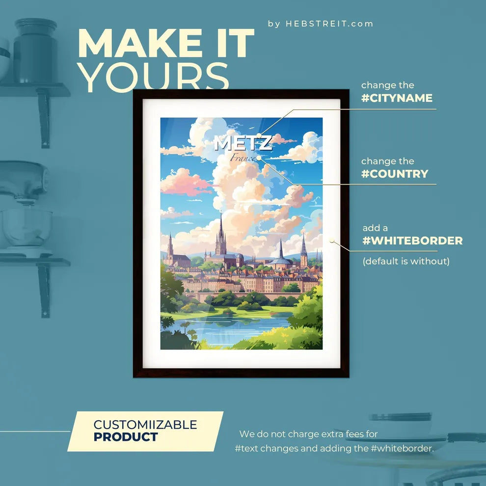 Metz France Skyline - A City With Towers And Trees - Customizable Travel Gift Default Title