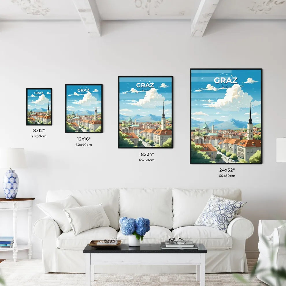 Graz Austria Skyline - A City With A Steeple And Mountains In The Background - Customizable Travel Gift Default Title
