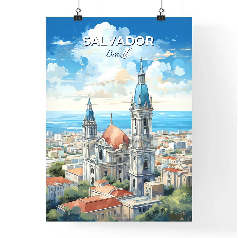 Salvador Brazil Skyline - A Large Building With Towers And A Blue Sky With Water - Customizable Travel Gift Default Title