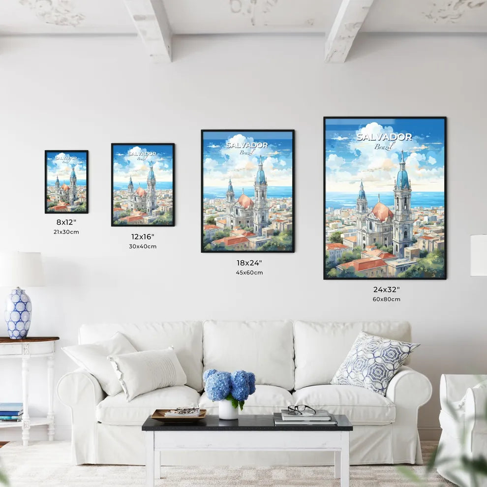 Salvador Brazil Skyline - A Large Building With Towers And A Blue Sky With Water - Customizable Travel Gift Default Title