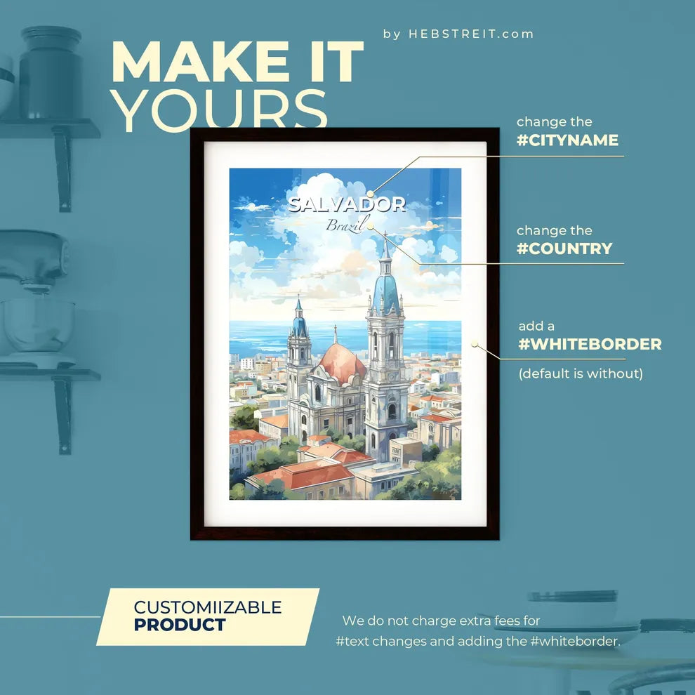 Salvador Brazil Skyline - A Large Building With Towers And A Blue Sky With Water - Customizable Travel Gift Default Title