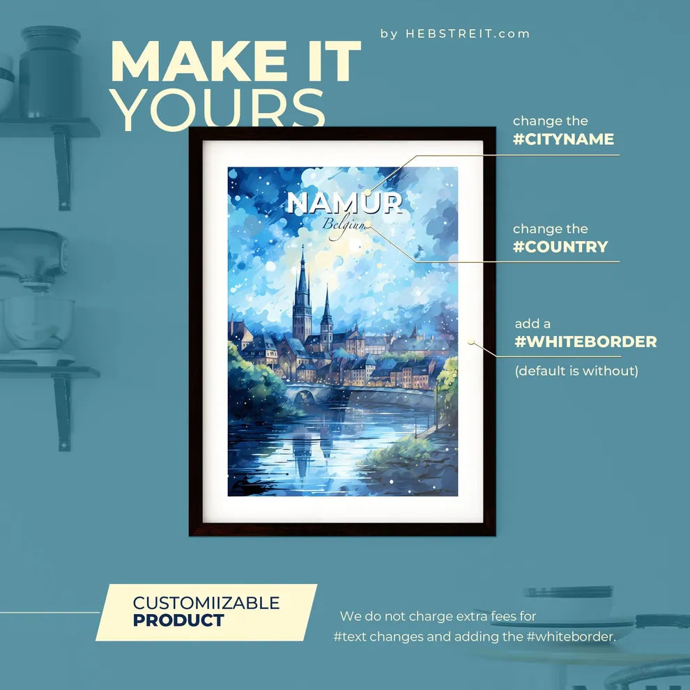 Namur Belgium Skyline - A Painting Of A City With A Bridge And Trees - Customizable Travel Gift Default Title