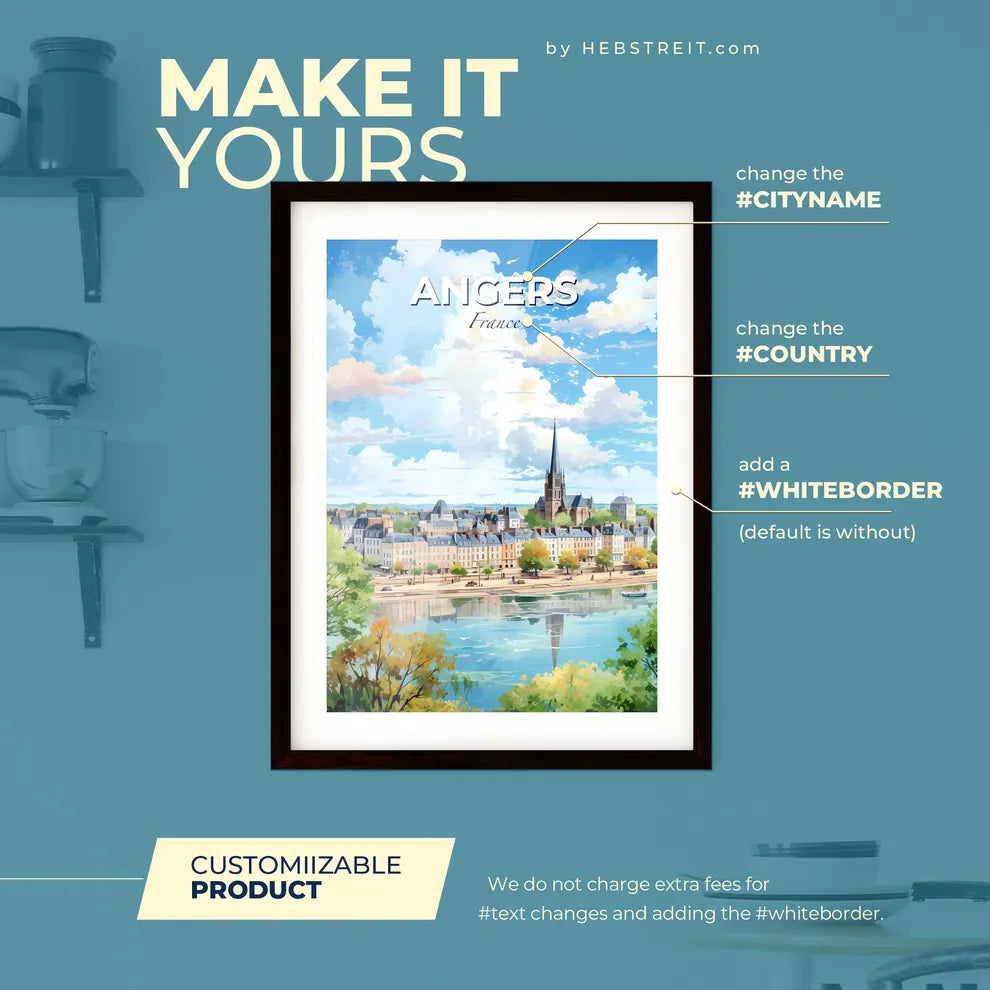 Angers France Skyline - A Watercolor Of A City With A Church And Trees - Customizable Travel Gift Default Title