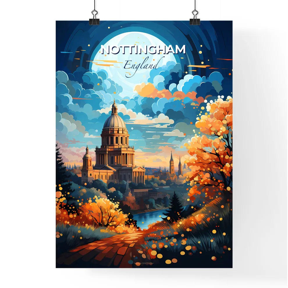 Nottingham England Skyline - A Painting Of A Building With A Dome And Trees - Customizable Travel Gift Default Title