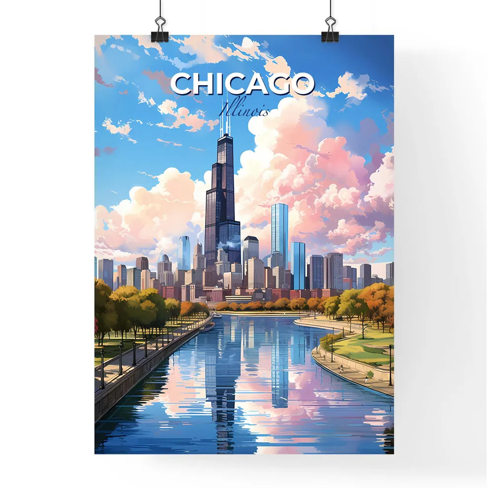Chicago Skyline - A Cityscape With Trees And A River - Customizable Travel Gift Default Title