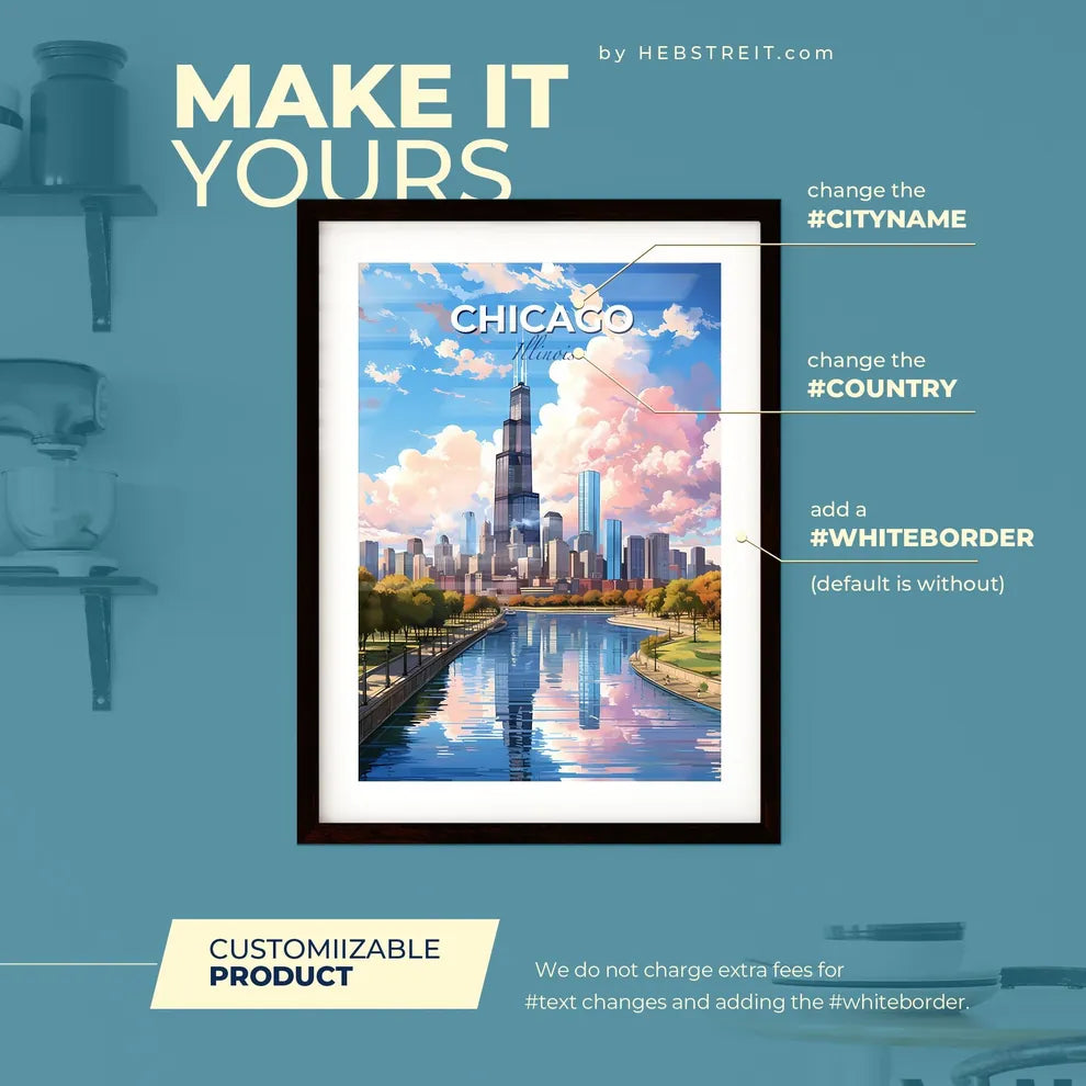 Chicago Skyline - A Cityscape With Trees And A River - Customizable Travel Gift Default Title