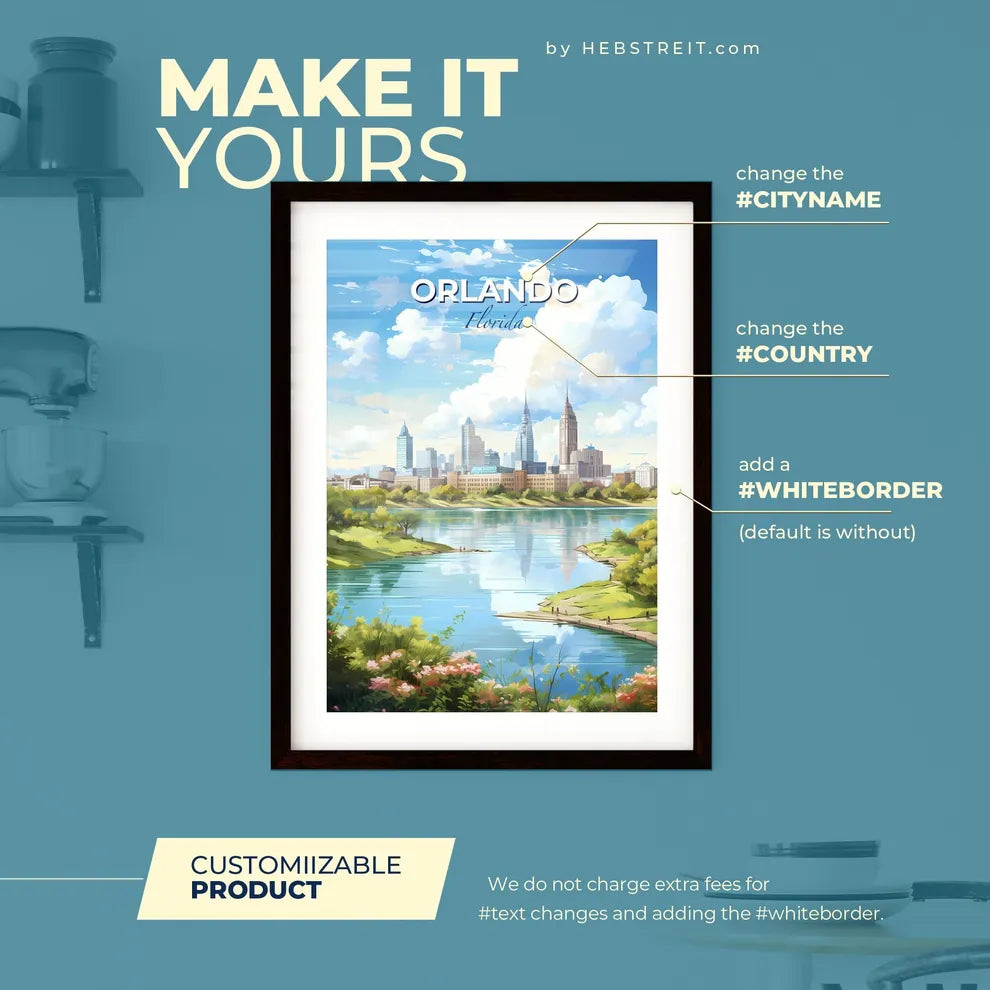 Orlando Florida Skyline - A Water Body With A City In The Background - Customizable Travel Gift Default Title