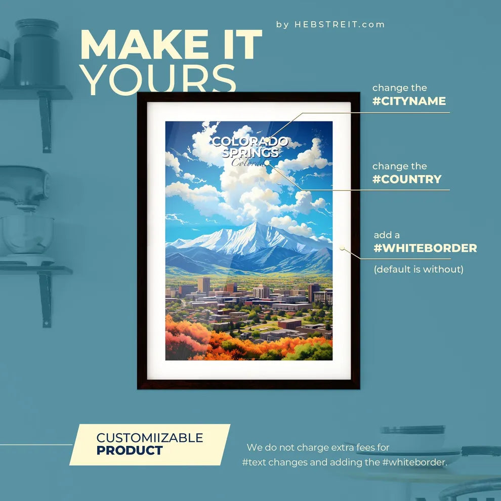 Colorado Springs Colorado Skyline - A City With Mountains In The Background - Customizable Travel Gift Default Title