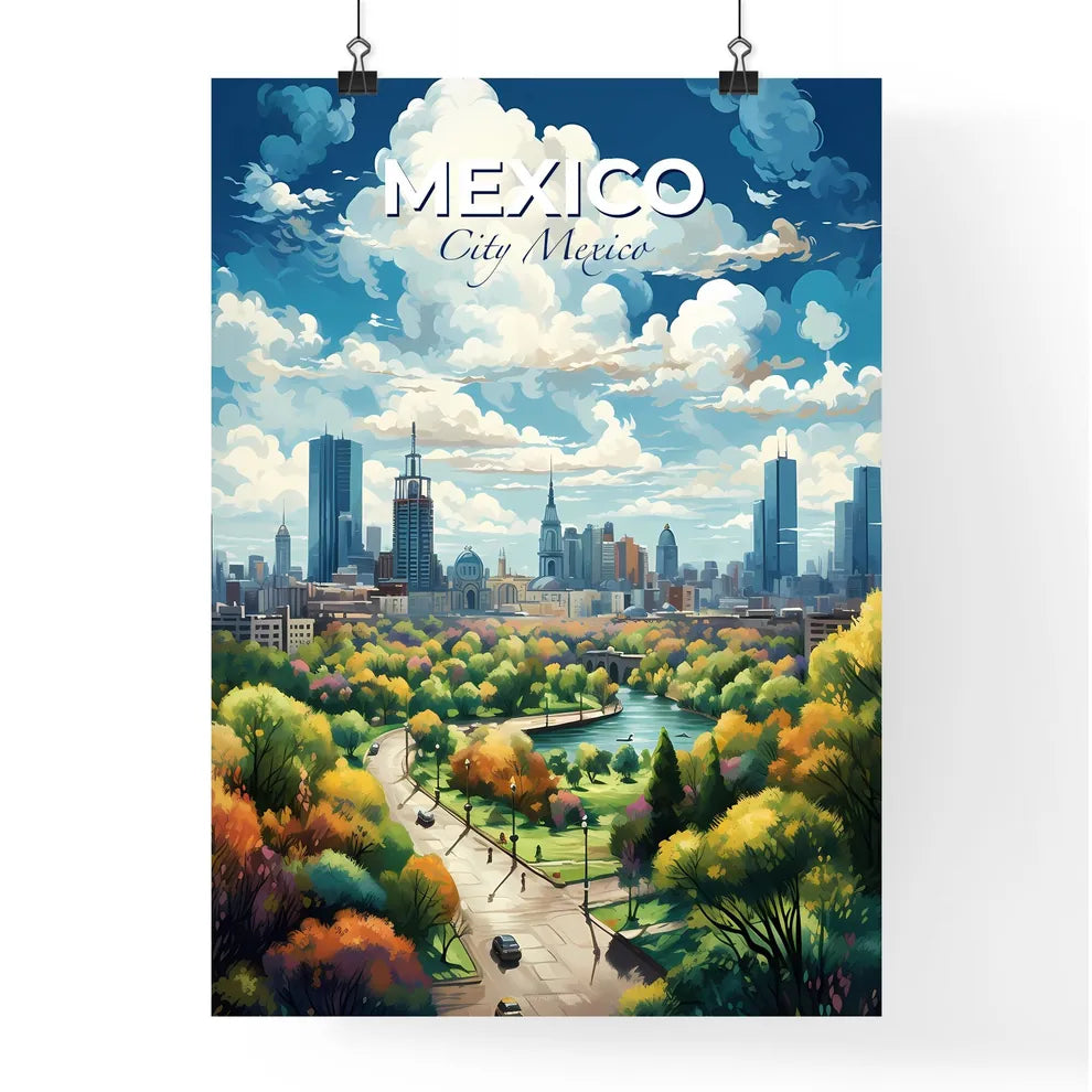 Mexico City Mexico Skyline - A City Landscape With A River And Trees - Customizable Travel Gift Default Title