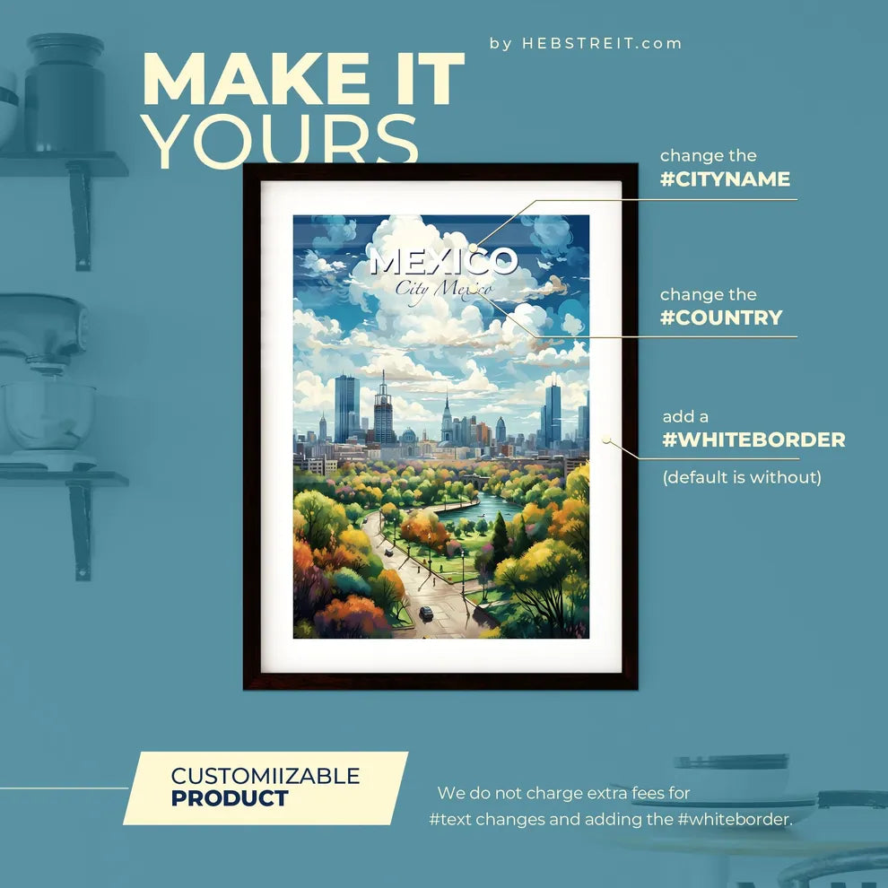 Mexico City Mexico Skyline - A City Landscape With A River And Trees - Customizable Travel Gift Default Title