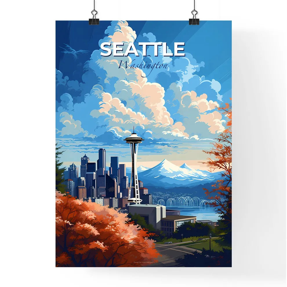 Seattle Skyline - A City Skyline With A Tall Tower And A Body Of Water - Customizable Travel Gift Default Title