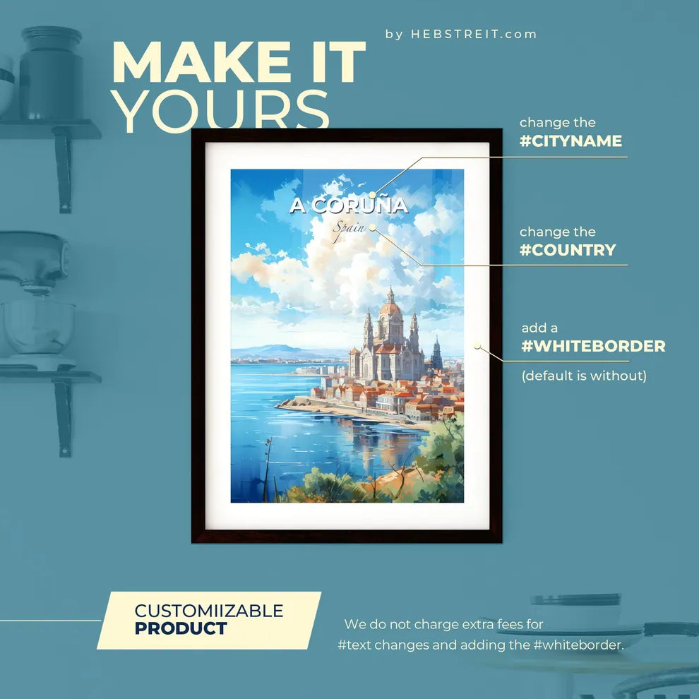 A Corua Spain Skyline - A Large Building With A Large Dome On The Side Of A City By Water - Customizable Travel Gift Default Title