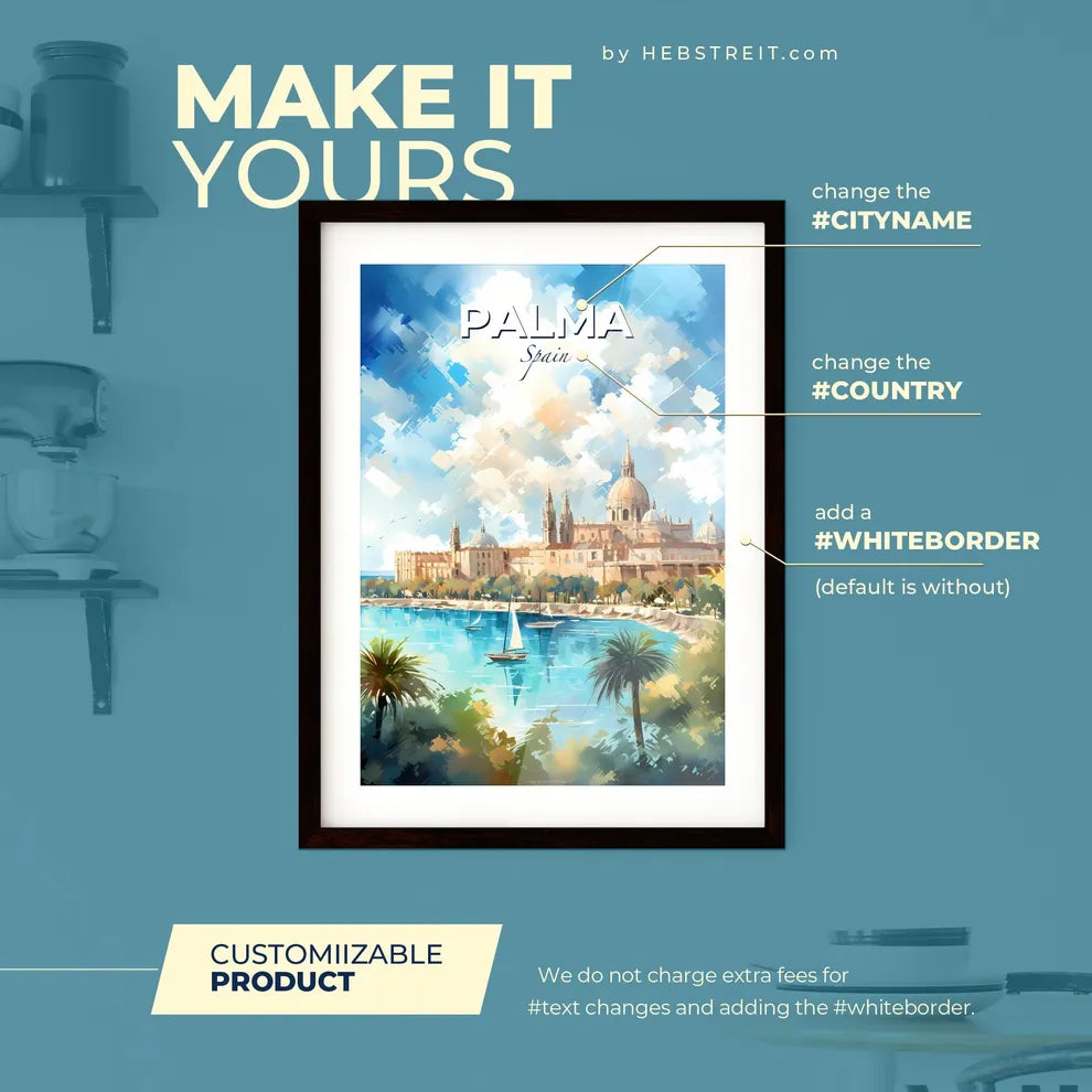 Palma Spain Skyline - A Water Body With A Building And Boats In It - Customizable Travel Gift Default Title