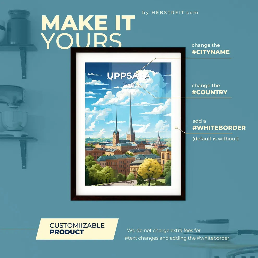 Uppsala Sverige Skyline - A City With Towers And Trees - Customizable Travel Gift Default Title