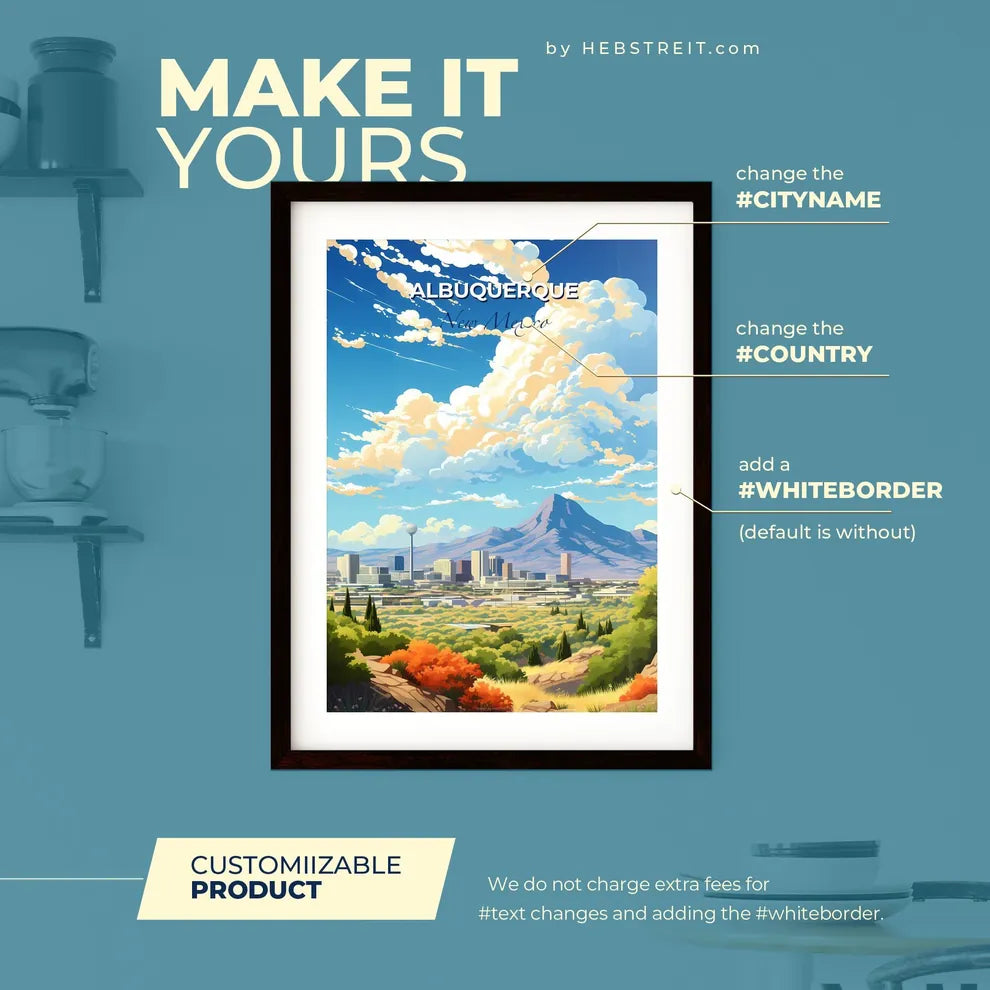 Albuquerque New Mexico Skyline - A Landscape Of A City And Mountains - Customizable Travel Gift Default Title