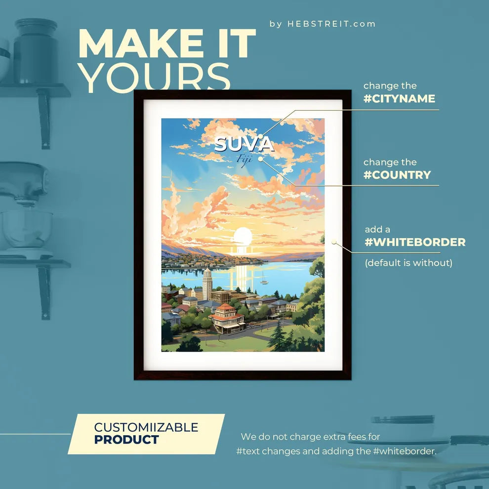 Suva Fiji Skyline - A City By The Water - Customizable Travel Gift Default Title