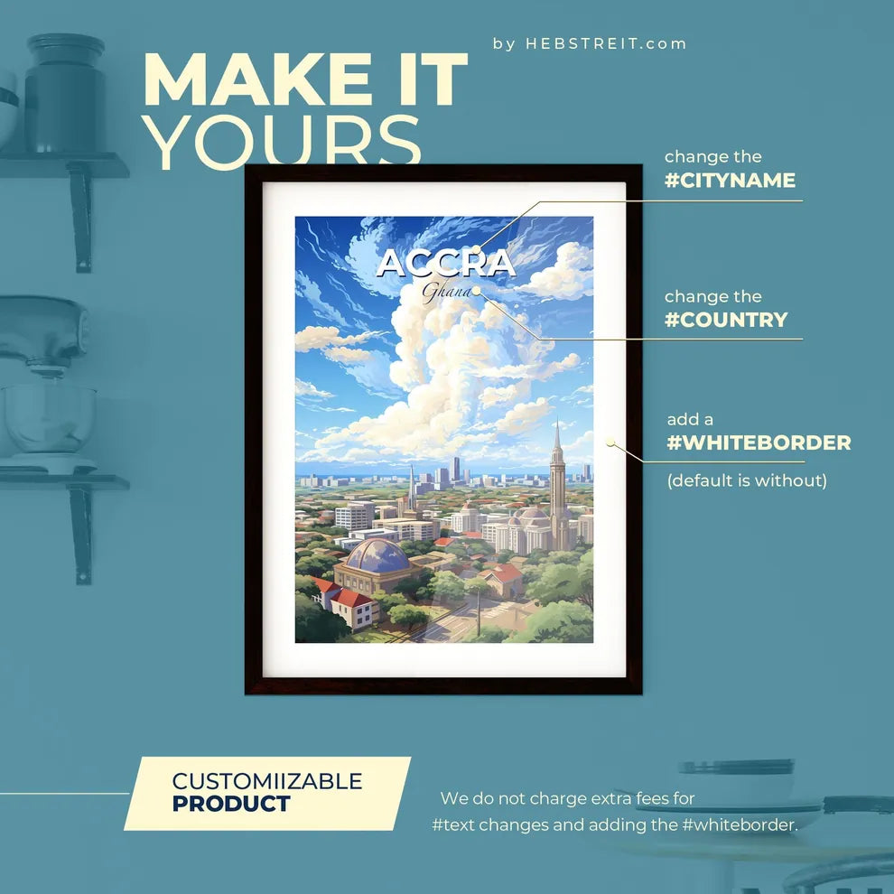 Accra Ghana Skyline - A City Landscape With A Large Cloud In The Sky - Customizable Travel Gift Default Title