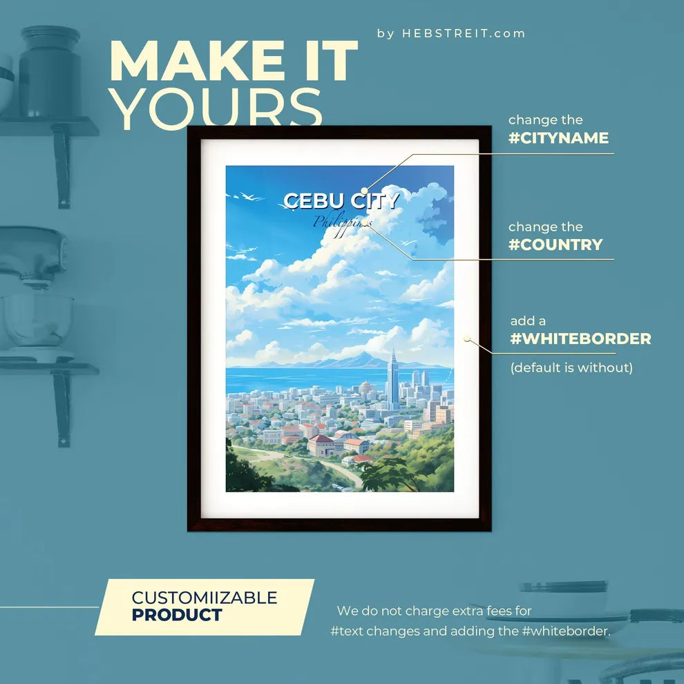 Cebu City Philippines Skyline - A City With A Body Of Water And Birds Flying In The Sky - Customizable Travel Gift Default Title