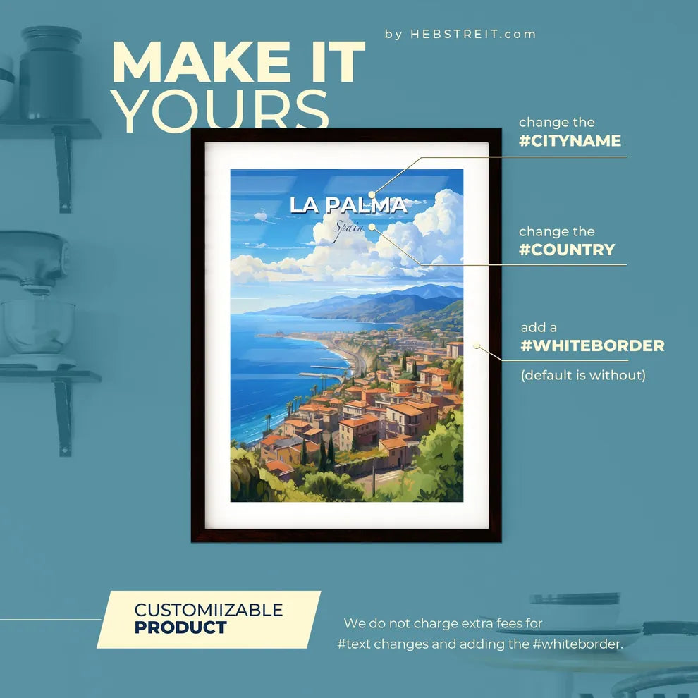 La Palma Spain Skyline - A Town On A Hillside By The Sea - Customizable Travel Gift Default Title