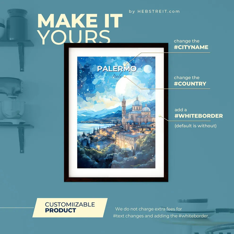 Palermo Italy Skyline - A City With A Large Moon In The Sky - Customizable Travel Gift Default Title