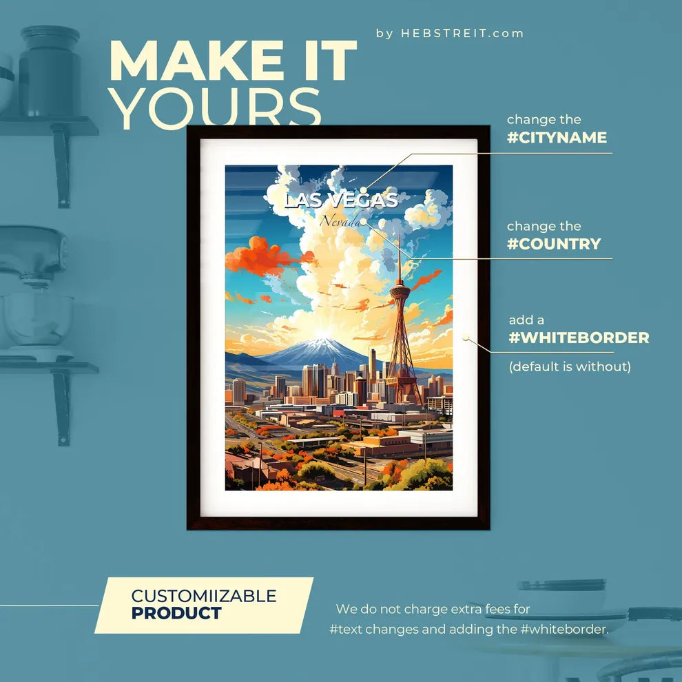 Las Vegas Nevada Skyline - A City With A Mountain In The Background - Customizable Travel Gift Default Title
