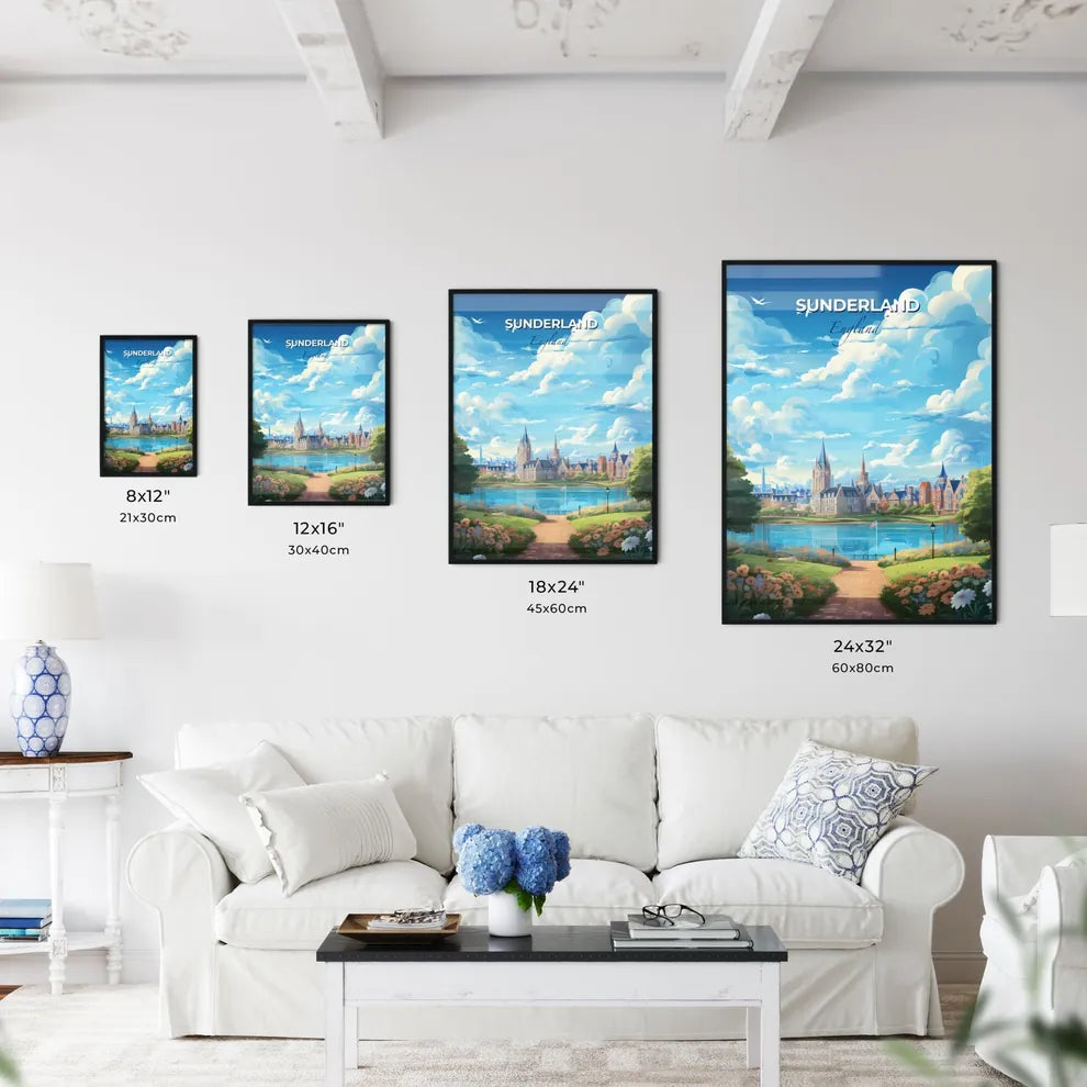 Sunderland England Skyline - A Landscape Of A City With A Lake And Trees - Customizable Travel Gift Default Title