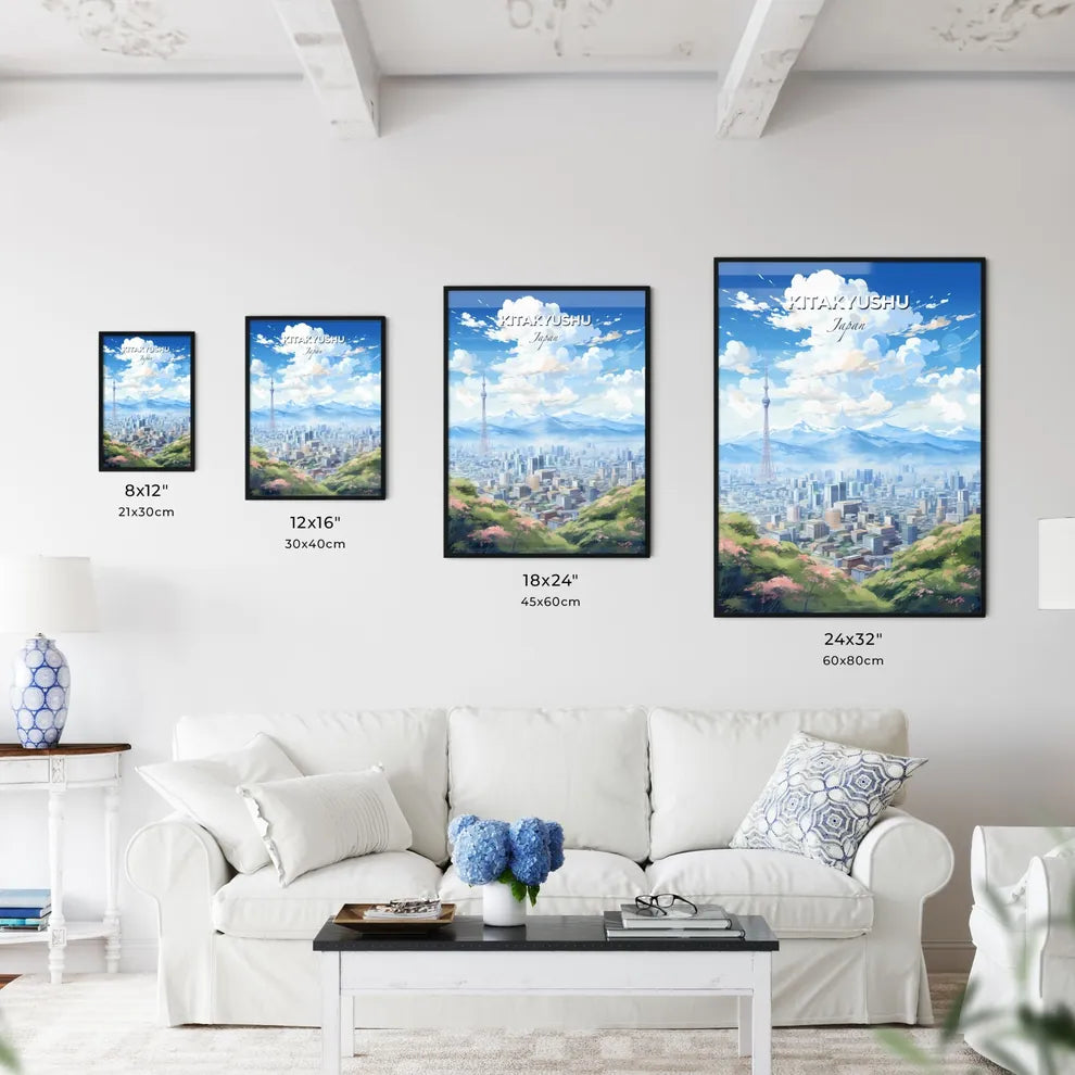 Kitakyushu Japan Skyline - A City Landscape With Mountains And A Tower - Customizable Travel Gift Default Title