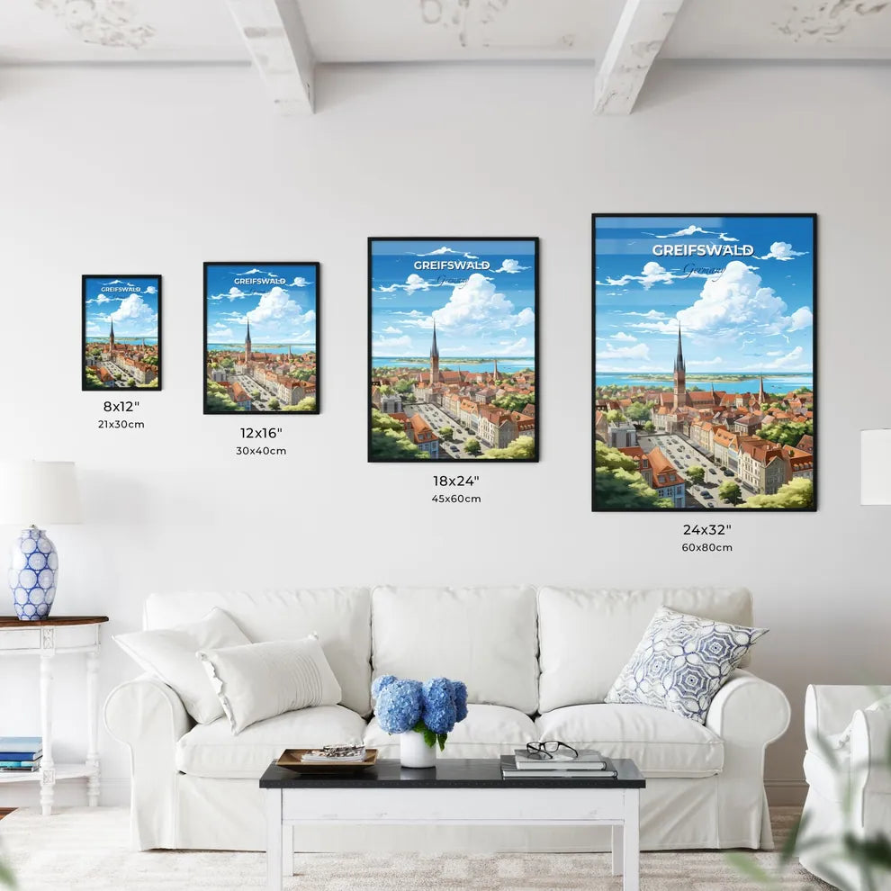 Greifswald Germany Sklyine - A City With A Tower And A Body Of Water - Customizable Travel Gift Default Title
