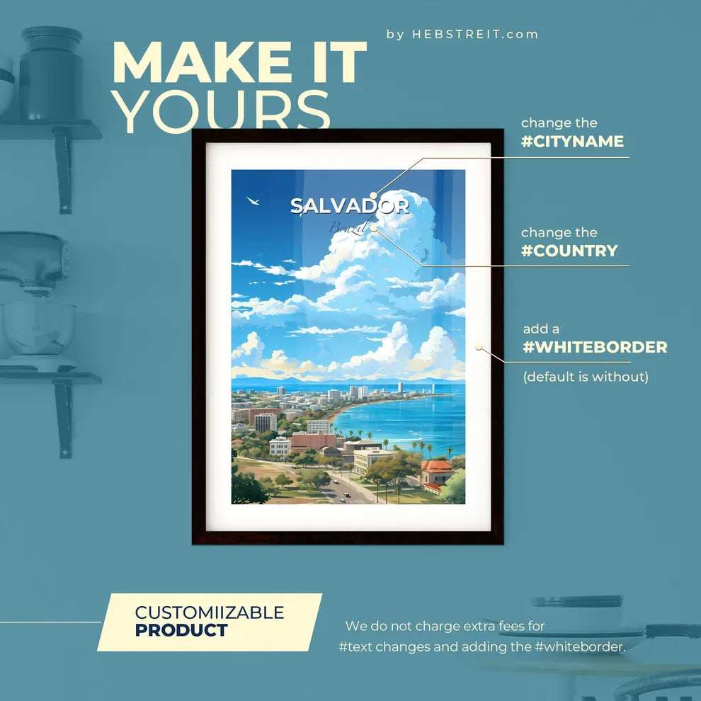 Salvador Brazil Skyline - A City Next To The Water - Customizable Travel Gift Default Title