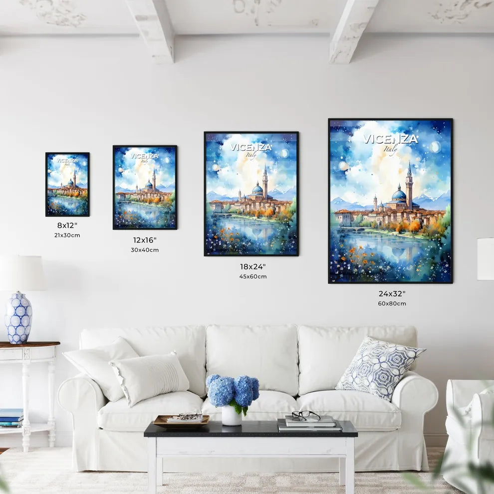 Vicenza Italy Skyline - A Watercolor Painting Of A Castle And A River - Customizable Travel Gift Default Title