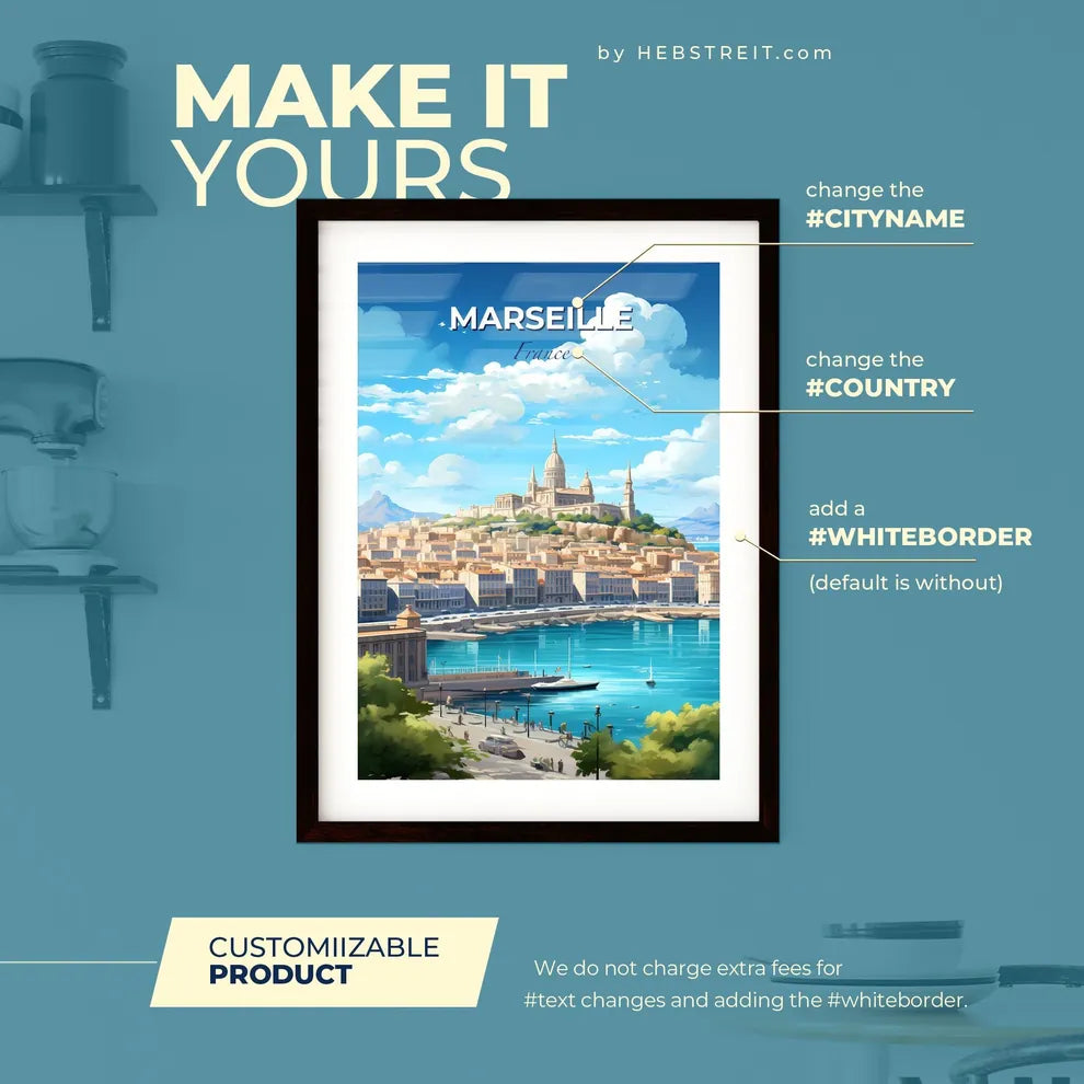 Marseille France Skyline - A City With A Castle On A Hill And A Body Of Water - Customizable Travel Gift Default Title
