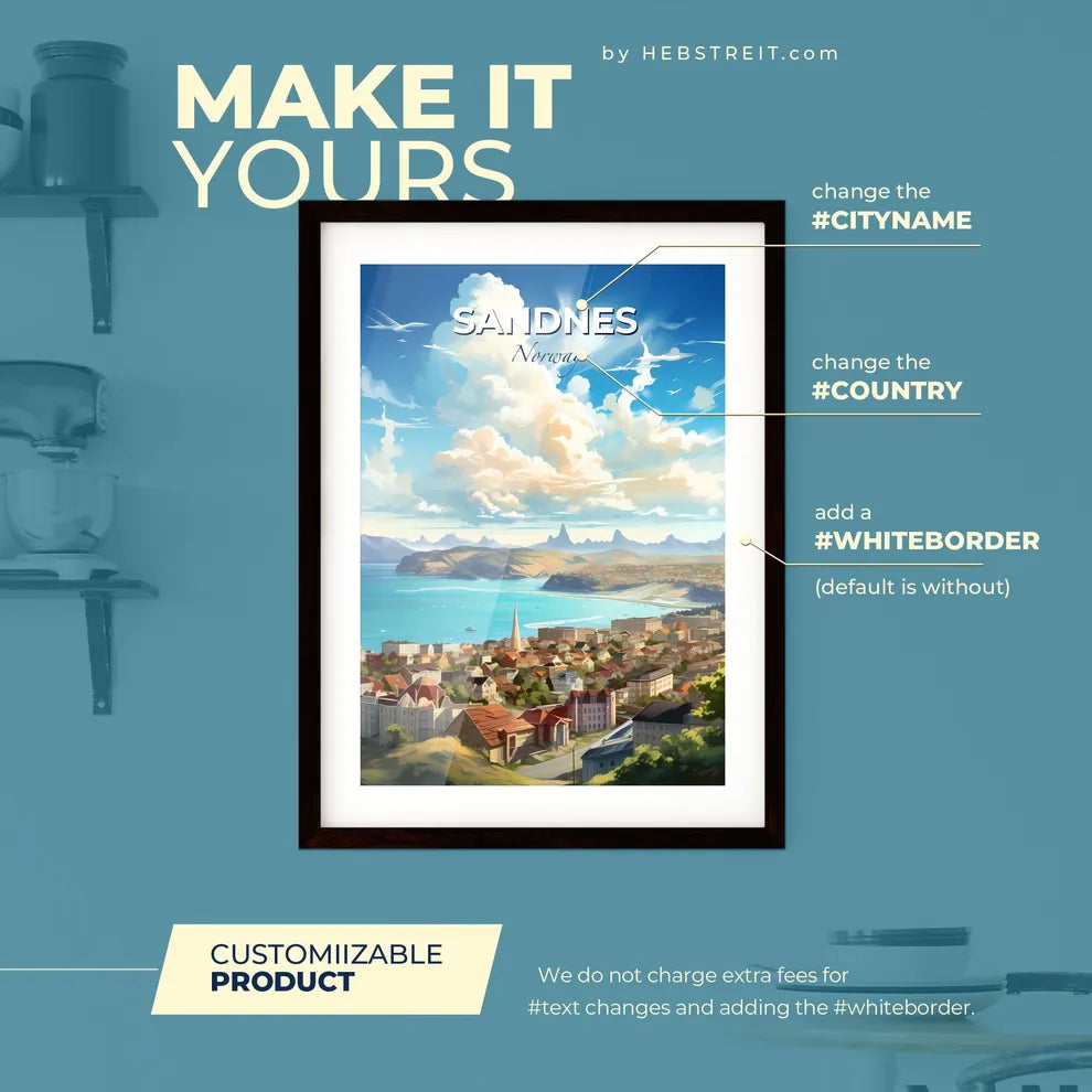 Sandnes Norway Skyline - A City By The Water - Customizable Travel Gift Default Title