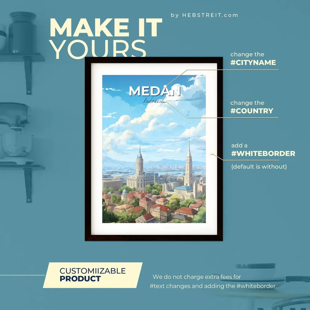 Medan Indonesia Skyline - A City With Many Towers And Trees - Customizable Travel Gift