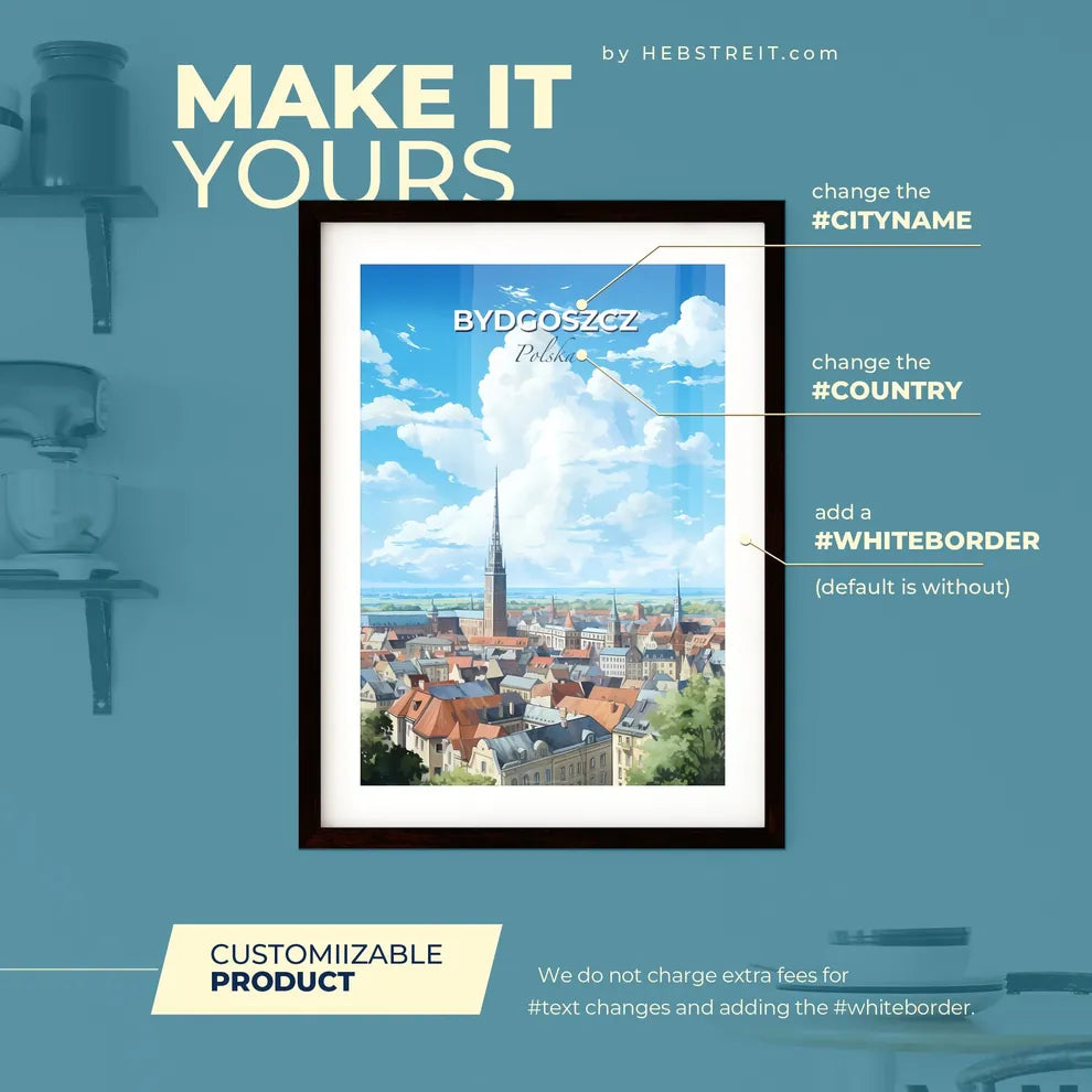 Bydgoszcz Polska Skyline - A City With A Tall Spire - Customizable Travel Gift Default Title