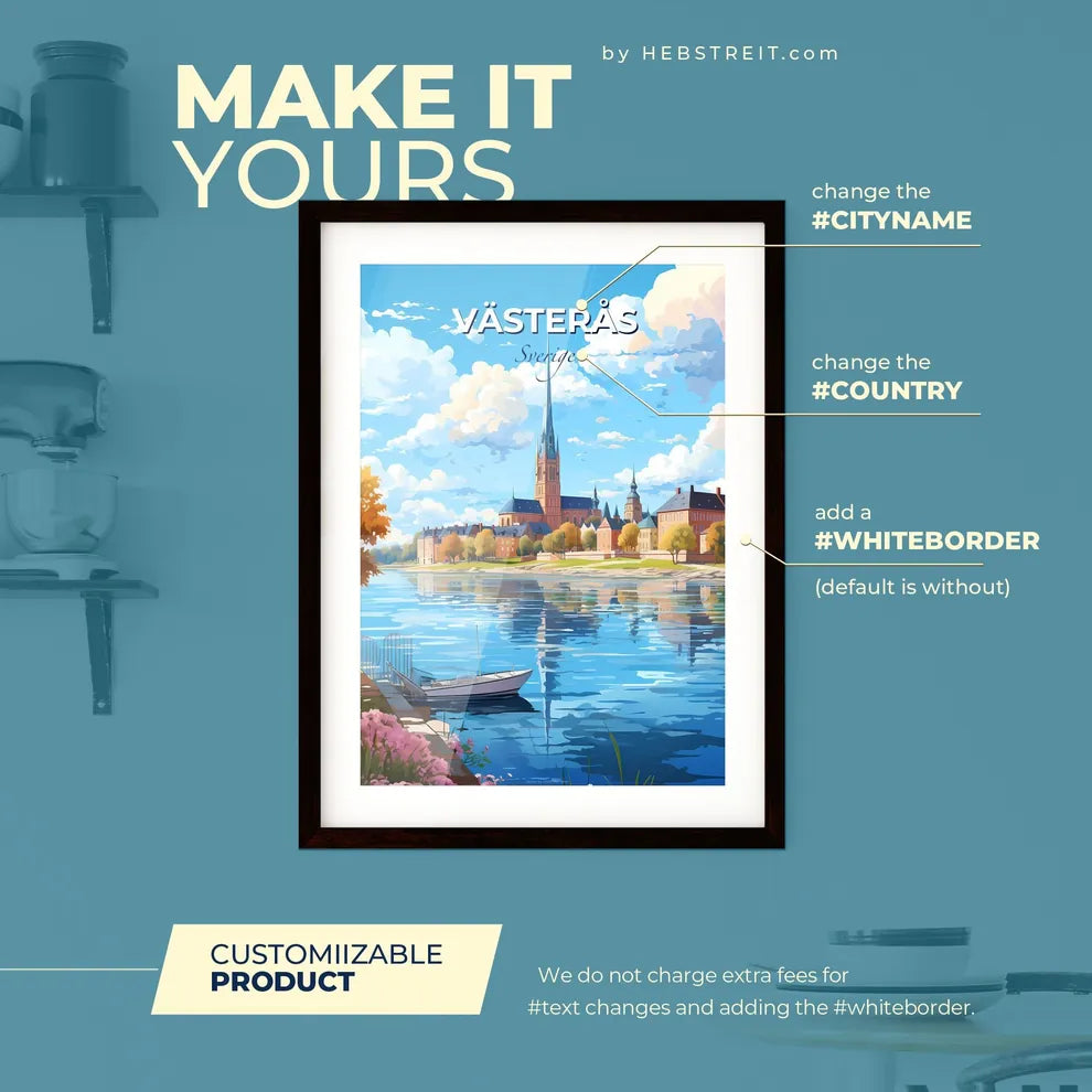 Vsters Sverige Skyline - A Water Body With A Boat And A Building In The Background - Customizable Travel Gift Default Title