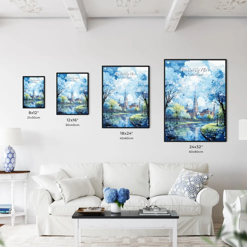 Eindhoven Netherlands Skyline - A Painting Of A Castle And A Pond - Customizable Travel Gift Default Title