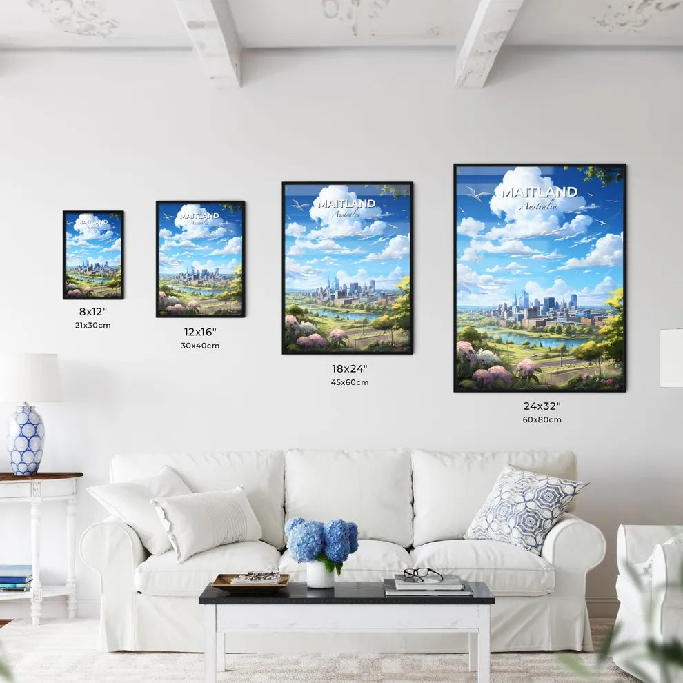 NewcastleMaitland Australia Skyline - A Landscape Of A City With A River And Birds Flying In The Sky - Customizable Travel Gift Default Title