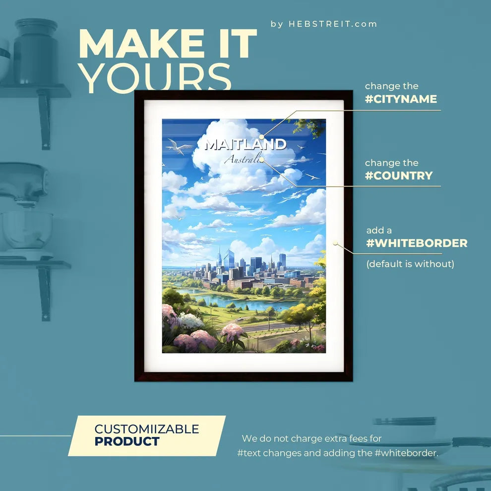 NewcastleMaitland Australia Skyline - A Landscape Of A City With A River And Birds Flying In The Sky - Customizable Travel Gift Default Title